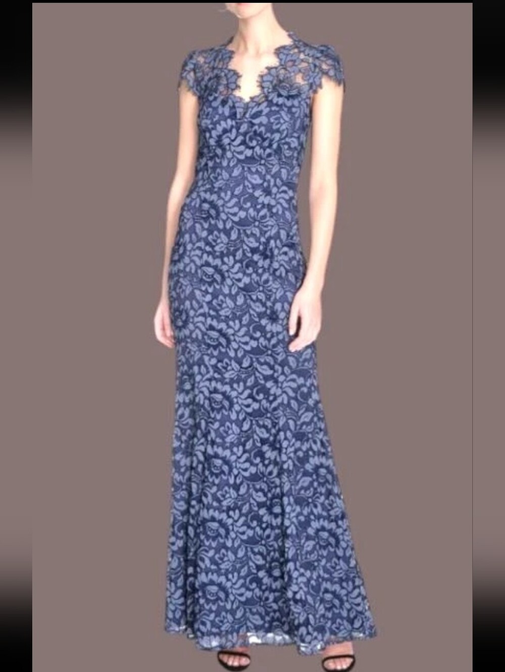 Eliza J Women's 4 Navy Blue Lace Maxi Gown Cap Sleeve Formal Wedding Dress NWT